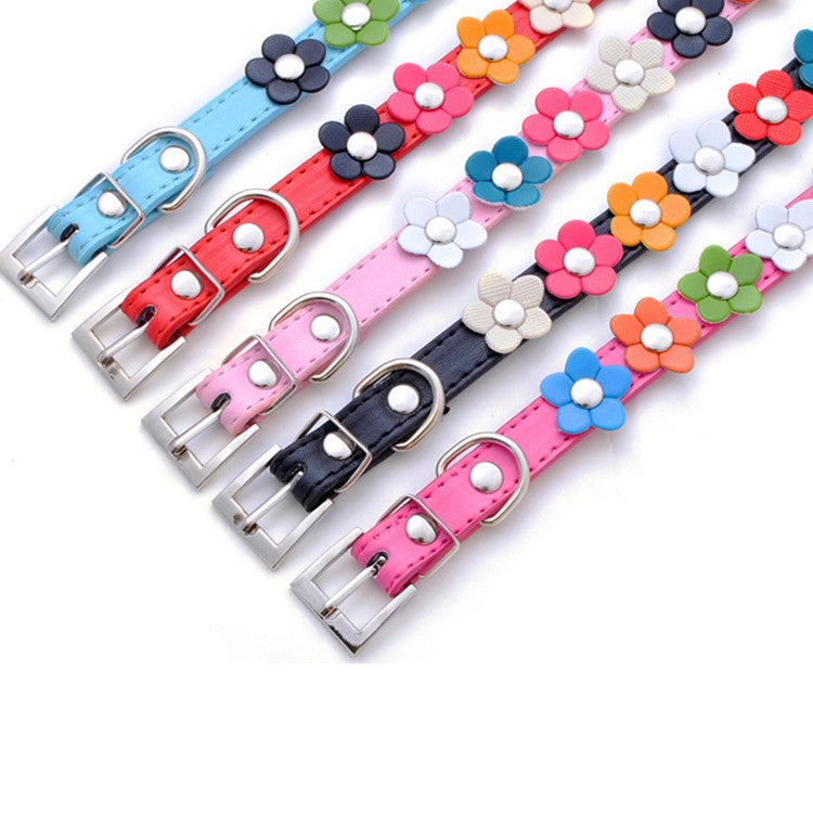Colorful PU Flower Dog Collar, Cute Floral Pet Neck Strap