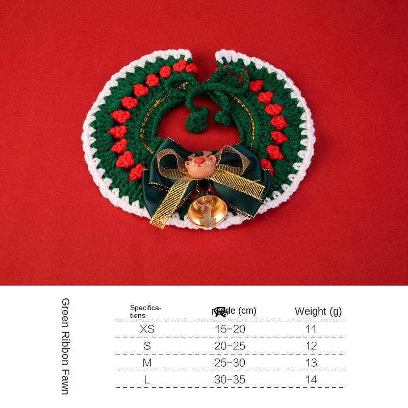 Handmade Knitted Christmas Pet Collar Scarf for Cats and Dogs