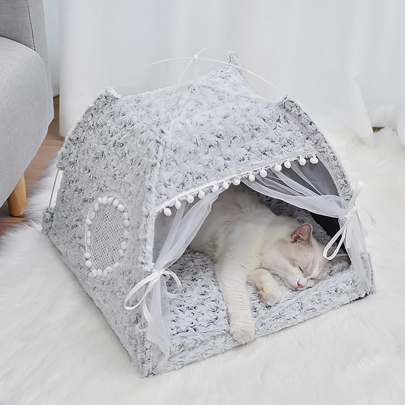 Semi-Enclosed Cat Tent Bed for Cats and Small Dogs, All-Season Pet House