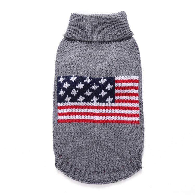 American Flag Dog Sweater, Warm Winter Pet Jumper