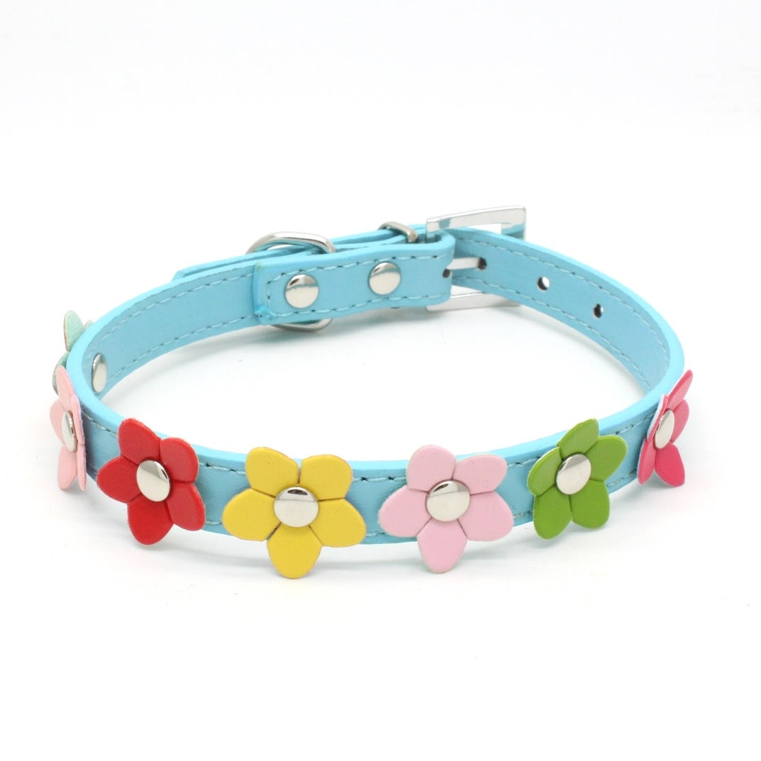 Colorful PU Flower Dog Collar, Cute Floral Pet Neck Strap
