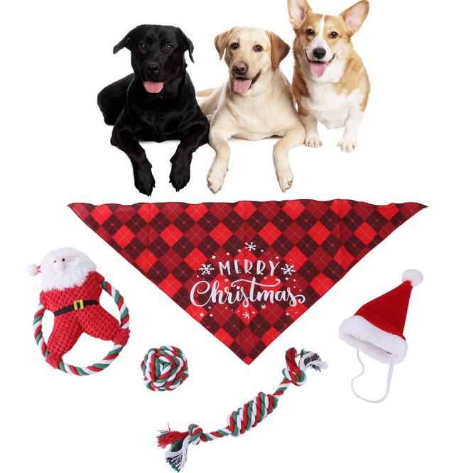 Christmas Pet Gift Set with Cotton Rope Chew Toy and Festive Costume