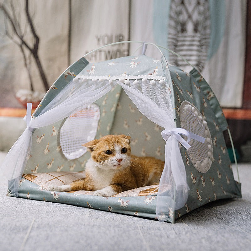 Semi-Enclosed Pet House Bed for Cats and Small Dogs, All-Season Nest