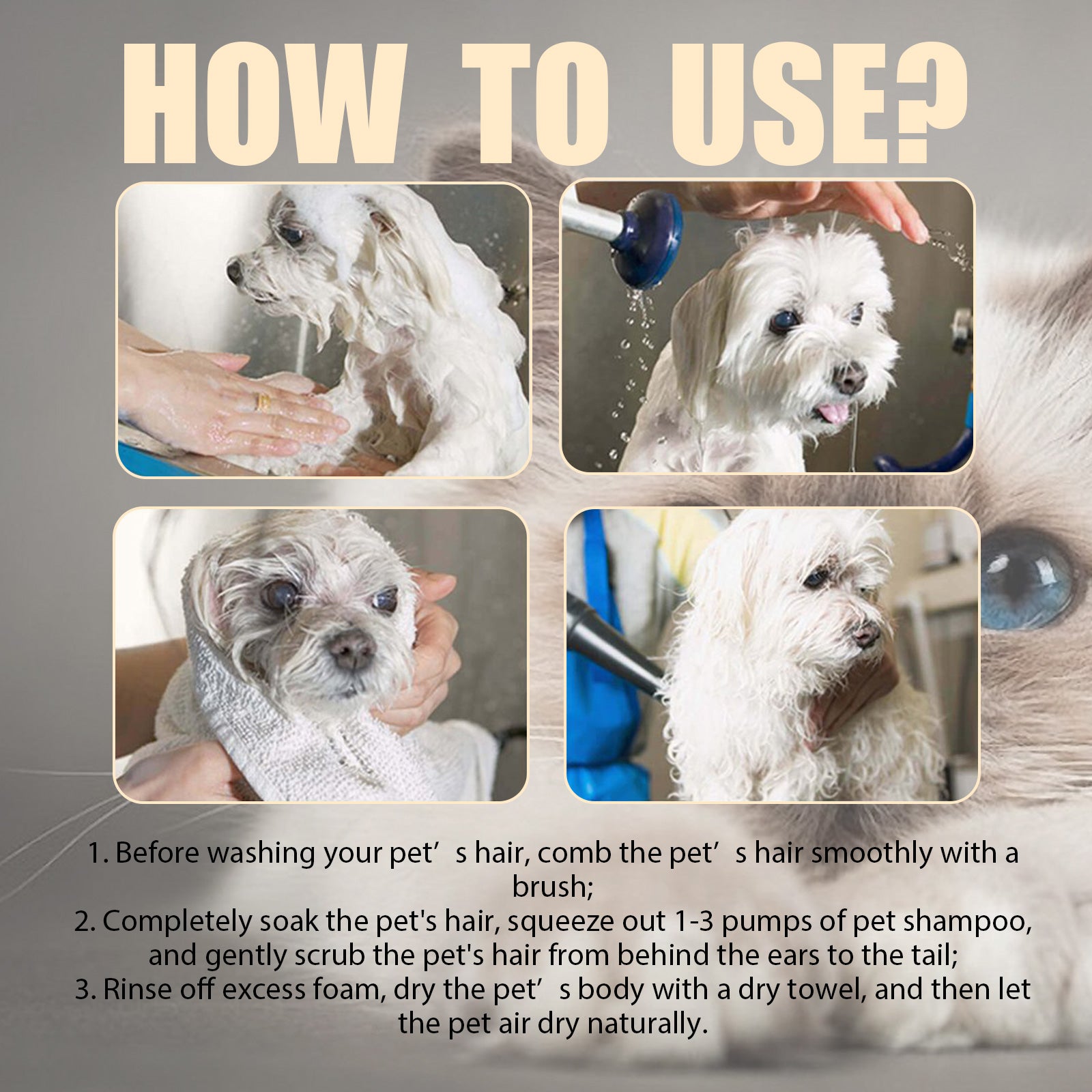 Gentle Pet Shampoo for Dogs and Cats, Smoothing Coat Wash for Soft Tangle-Free Fur
