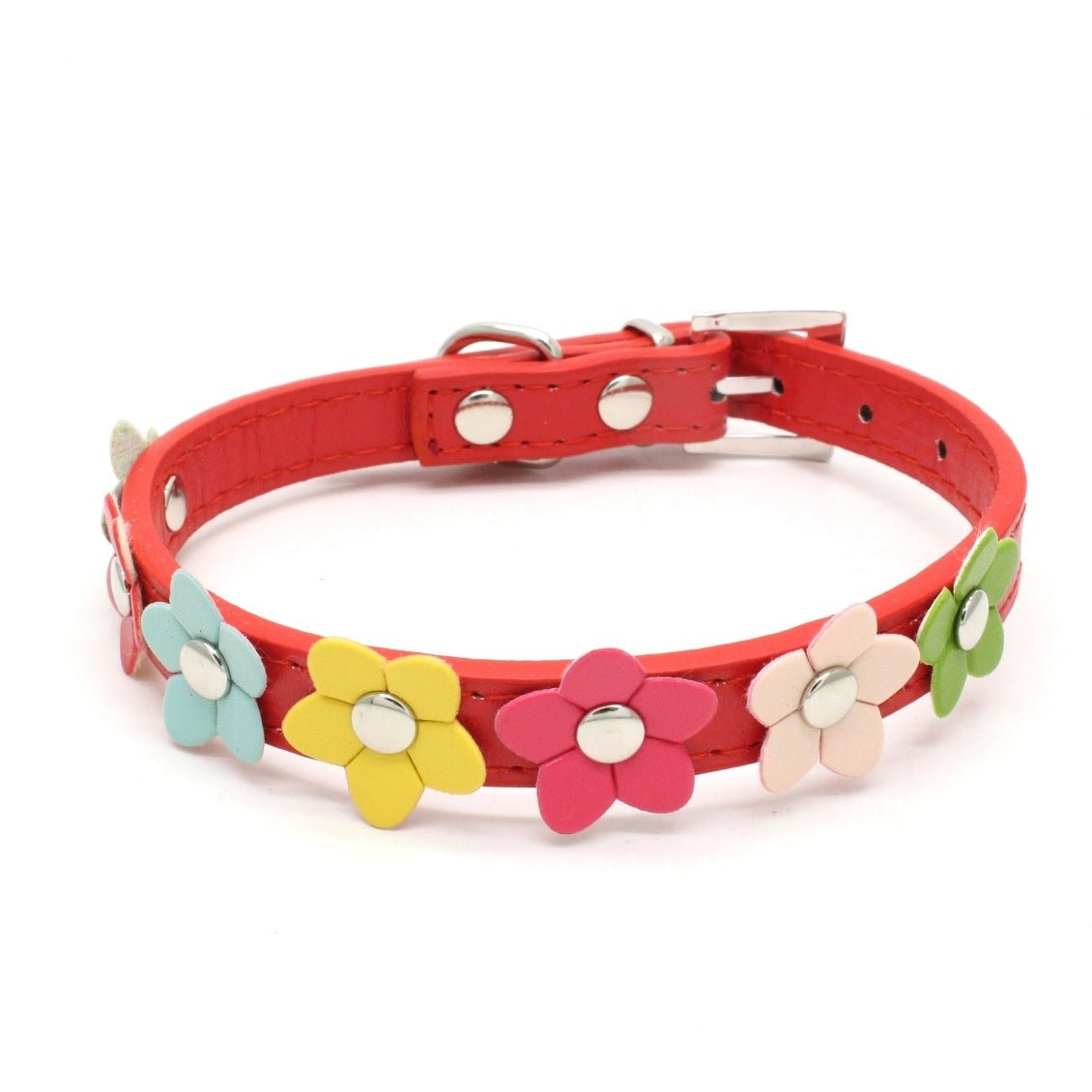 Colorful PU Flower Dog Collar, Cute Floral Pet Neck Strap