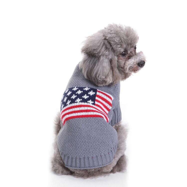 American Flag Dog Sweater, Warm Winter Pet Jumper