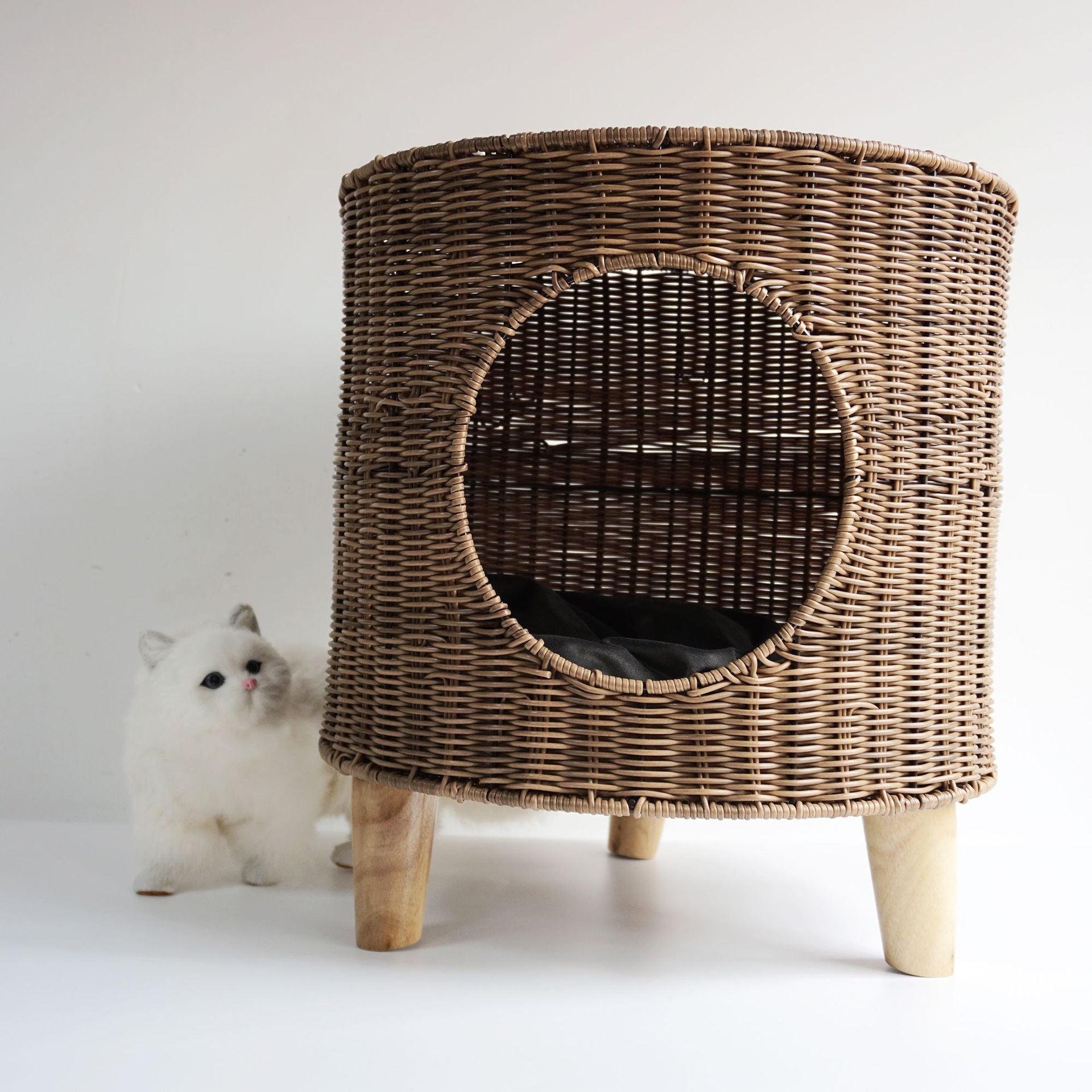 Handwoven Cat Bed with Removable Washable Cushion, Cozy Pet Nest