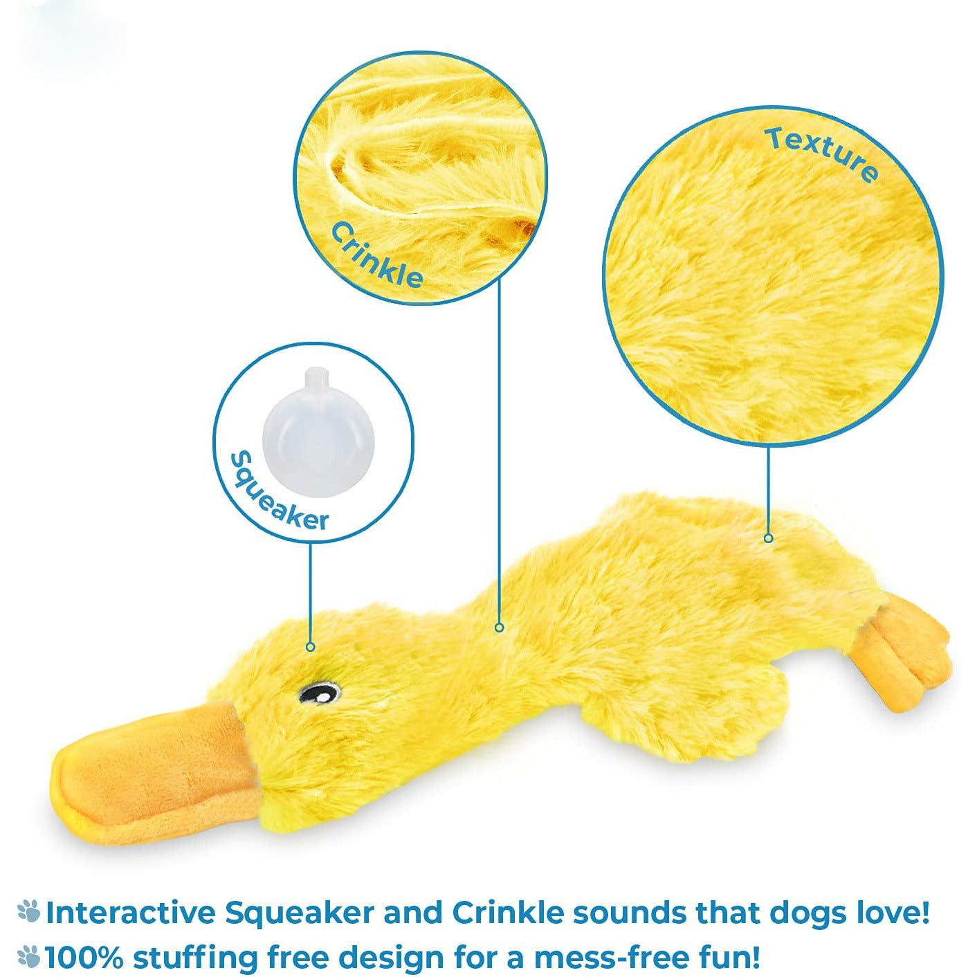 Stuffless Plush Duck Dog Toy with Squeaker for Chewing and Play