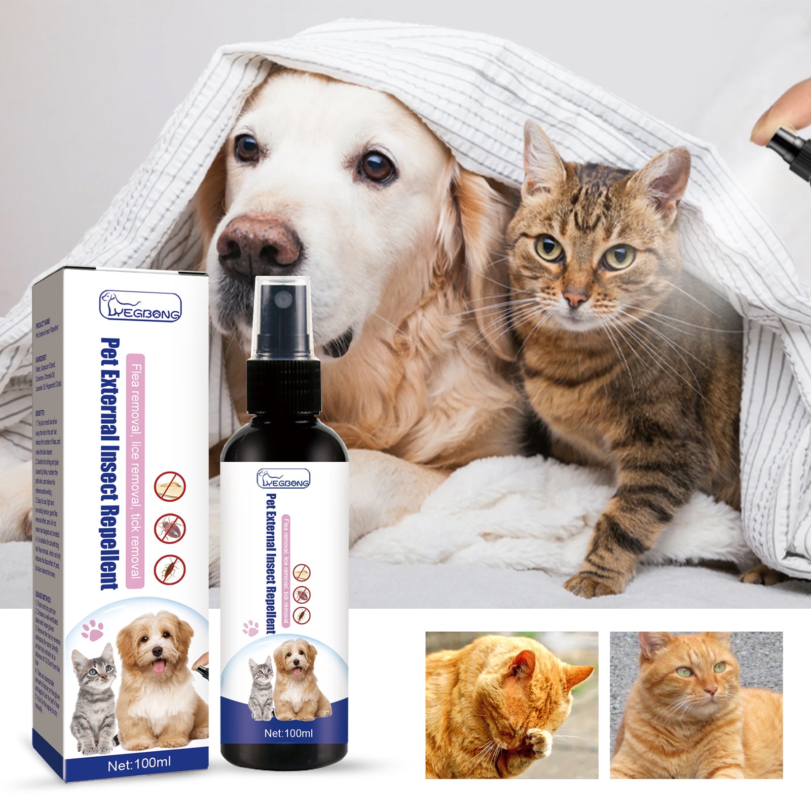Pet Flea and Tick Spray for Dogs and Cats, Skin Cleansing Anti-Itch Care Spray