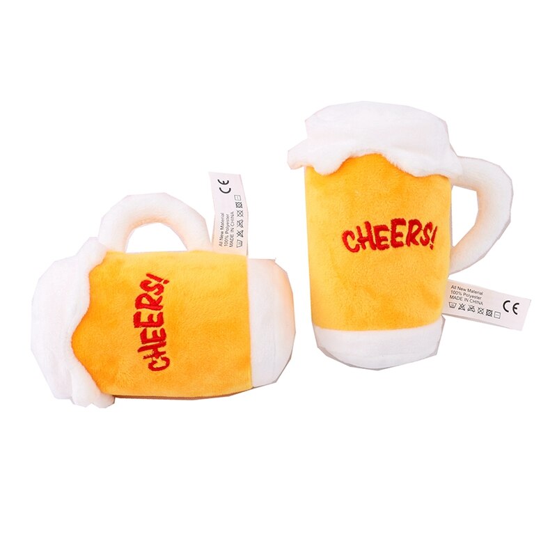Plush Squeaky Beer Bottle Dog Toy for Interactive Play