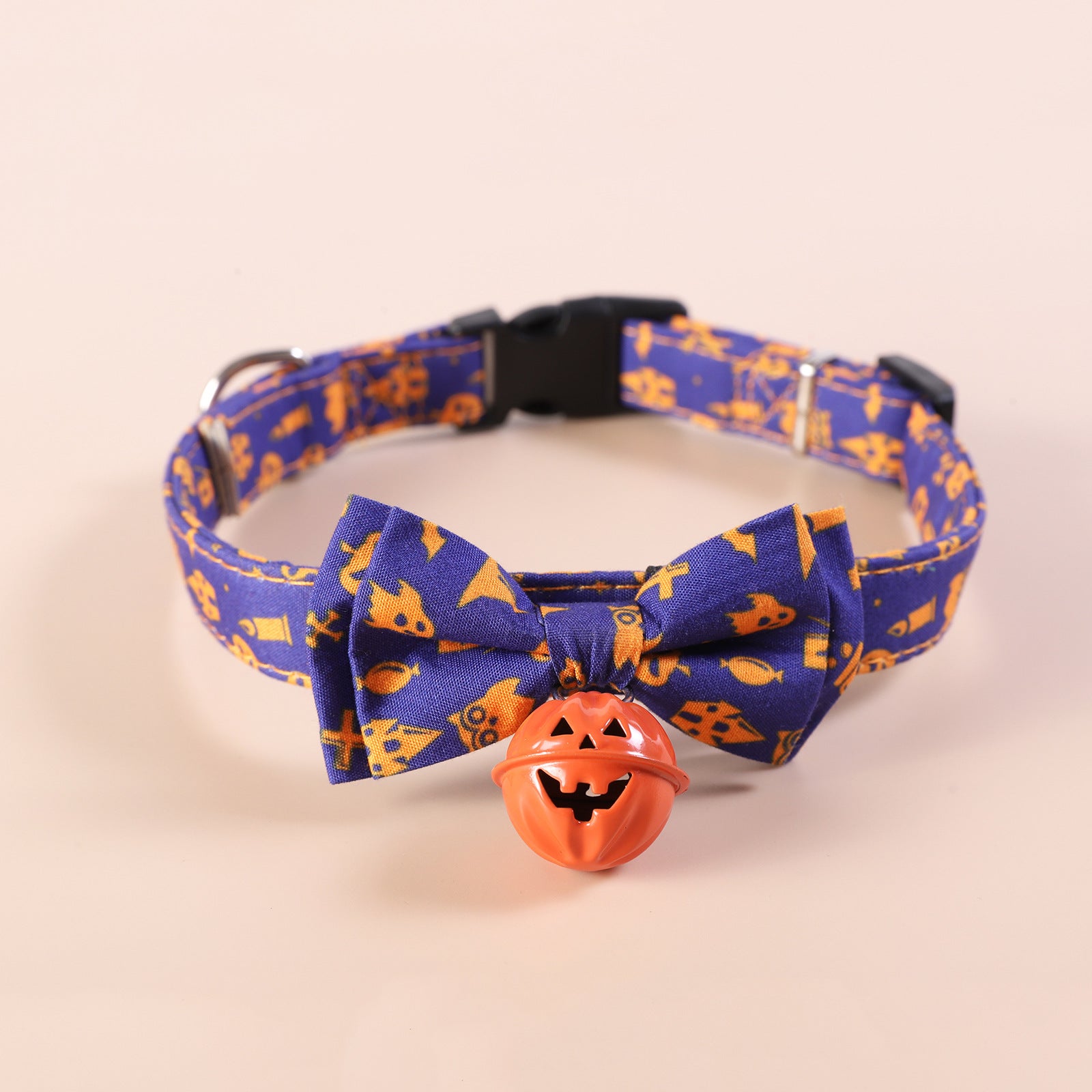 Halloween Pumpkin Bell Pet Collar, Festive Dog and Cat Collar with Smiley Charm