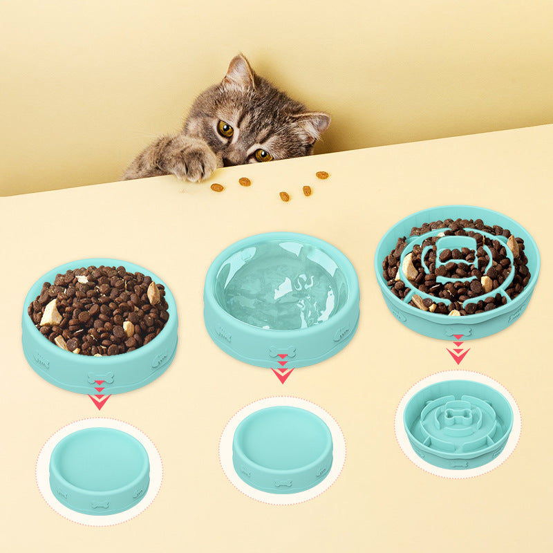 Portable Silicone Slow Feeder Pet Bowl, 2-in-1 Food and Water Dish