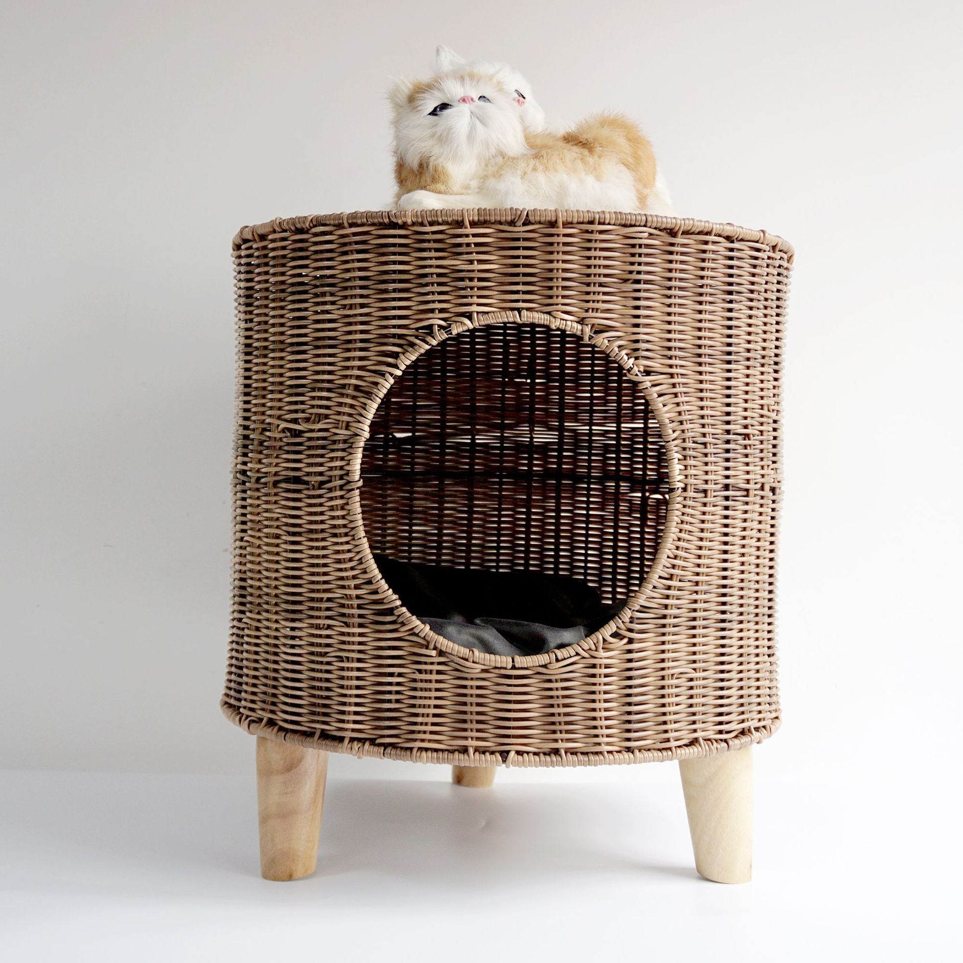 Handwoven Cat Bed with Removable Washable Cushion, Cozy Pet Nest