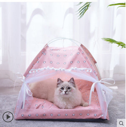 Semi-Enclosed Pet House Bed for Cats and Small Dogs, All-Season Nest