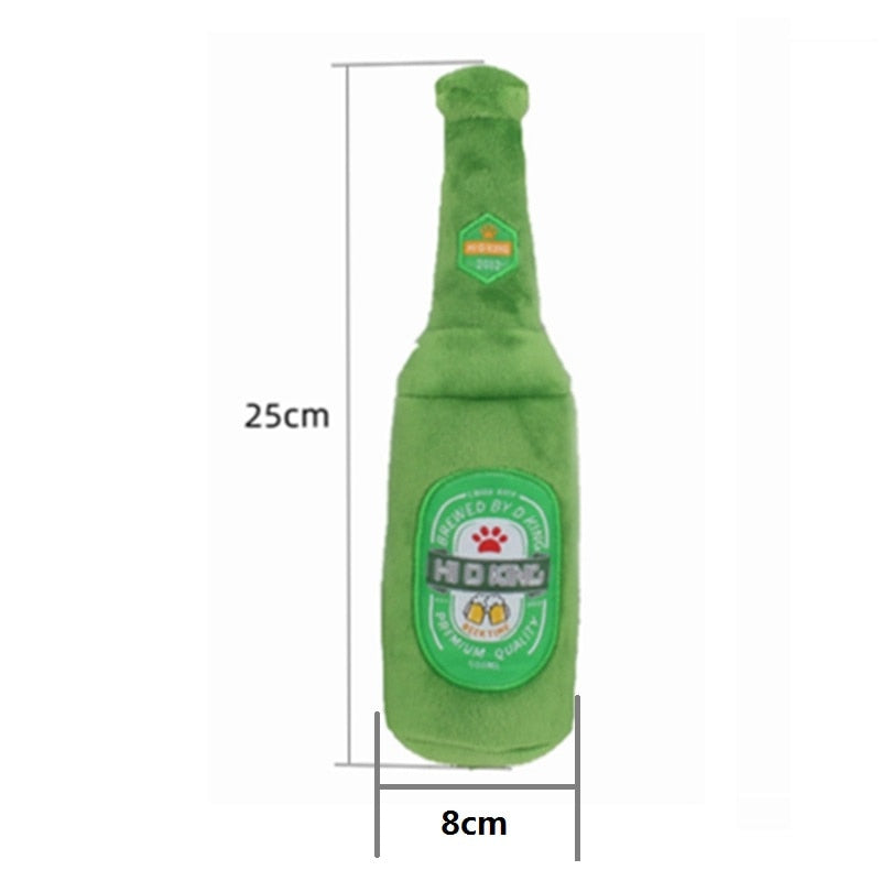 Plush Squeaky Beer Bottle Dog Toy for Interactive Play