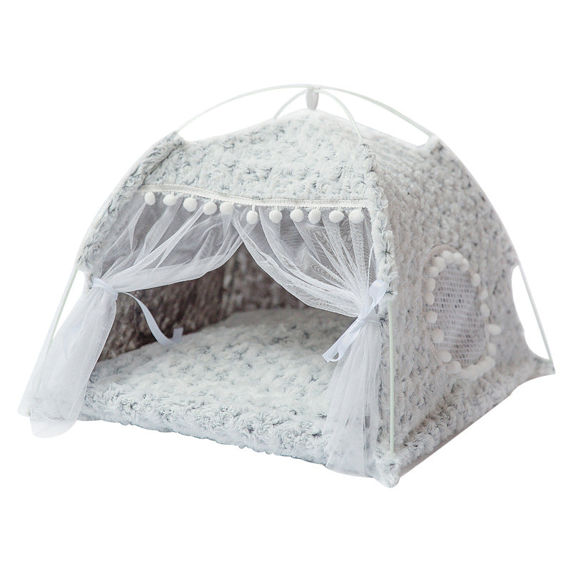 Semi-Enclosed Cat Tent Bed for Cats and Small Dogs, All-Season Pet House