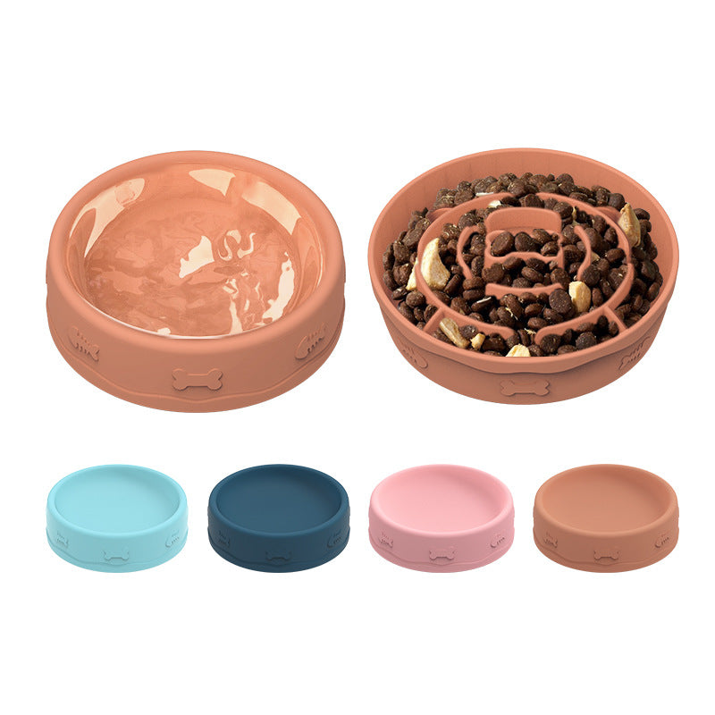 Portable Silicone Slow Feeder Pet Bowl, 2-in-1 Food and Water Dish