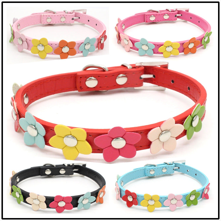 Colorful PU Flower Dog Collar, Cute Floral Pet Neck Strap