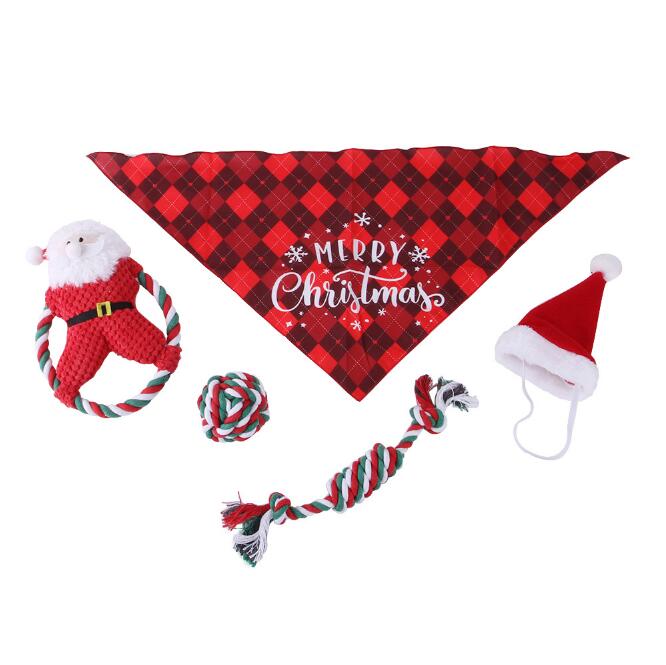 Christmas Pet Gift Set with Cotton Rope Chew Toy and Festive Costume