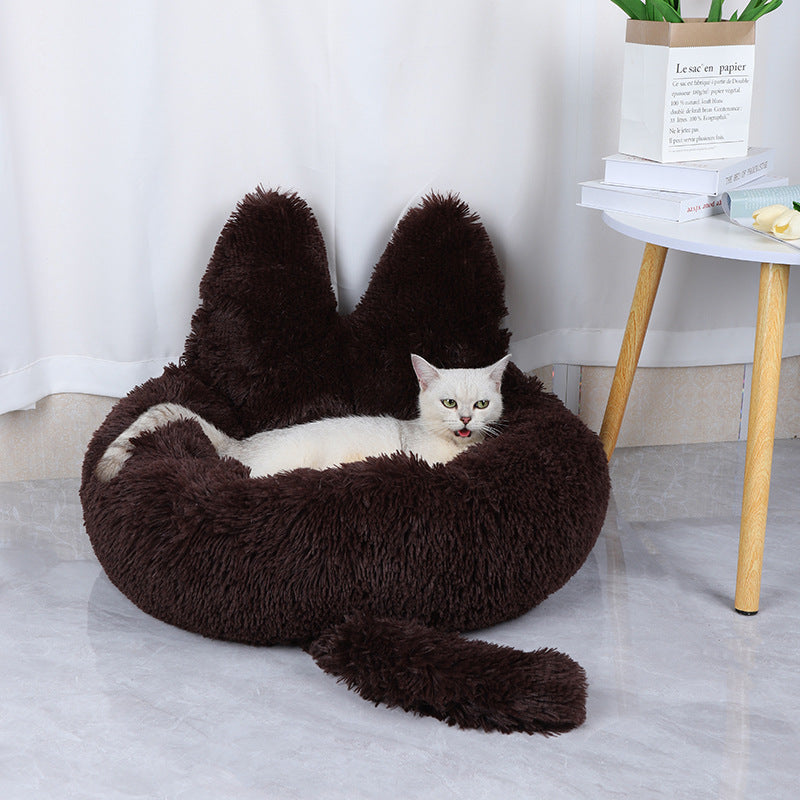 Round Plush Pet House Bed for Cats and Dogs, Warm All-Season Sleeping Nest