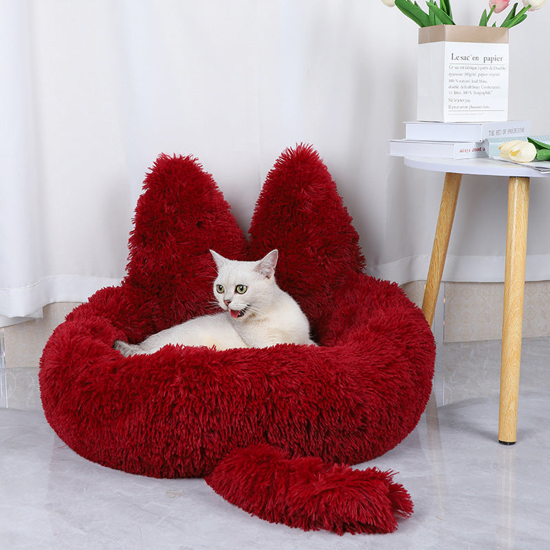 Round Plush Pet House Bed for Cats and Dogs, Warm All-Season Sleeping Nest