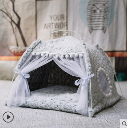Semi-Enclosed Pet House Bed for Cats and Small Dogs, All-Season Nest