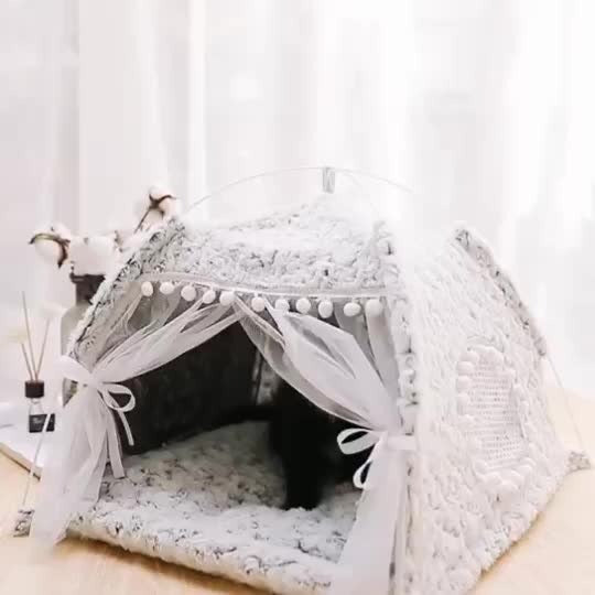 Semi-Enclosed Pet House Bed for Cats and Small Dogs, All-Season Nest