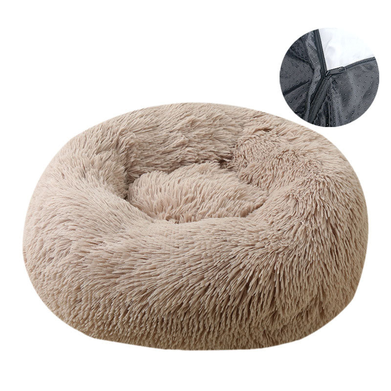 Removable Washable Round Plush Pet Bed for Dogs and Cats