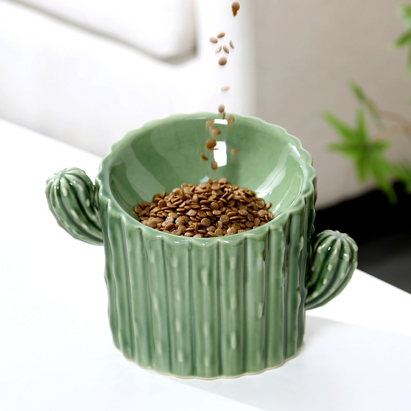 Raised Ceramic Double Pet Bowl for Cats and Small Dogs, Anti-Tip Design