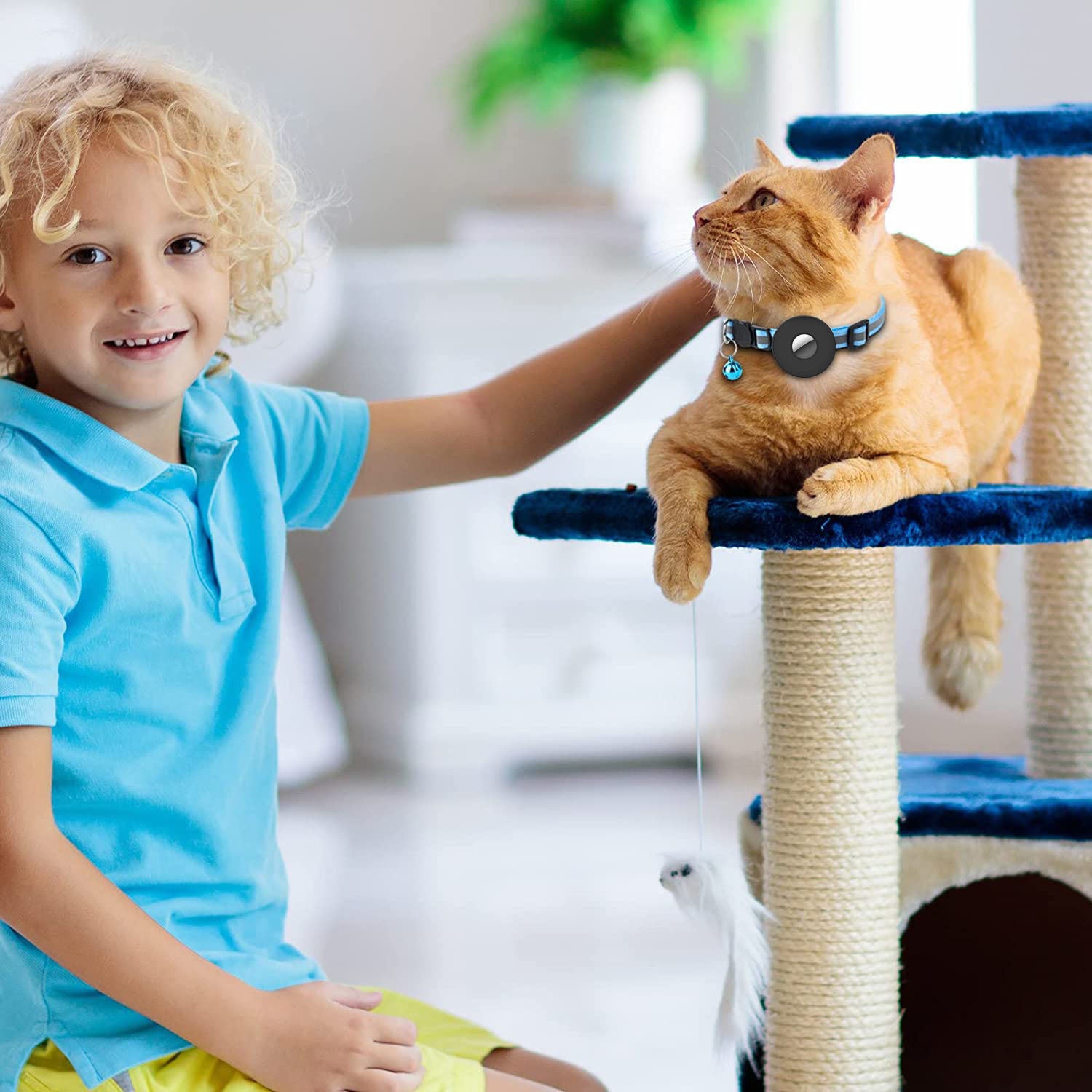 Reflective AirTag Cat Collar with Bell, Adjustable Pet Tracker Collar