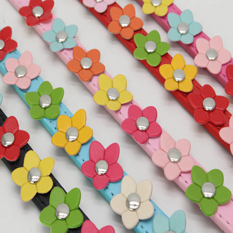 Colorful PU Flower Dog Collar, Cute Floral Pet Neck Strap