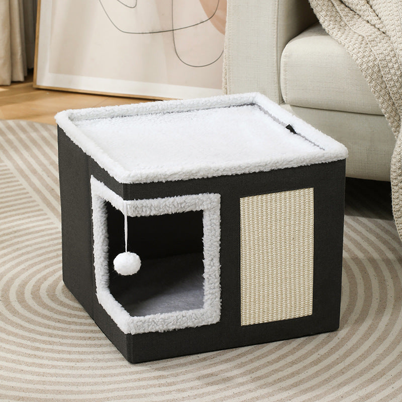 Foldable Storage Stool with Built-In Pet Bed for Cats and Dogs