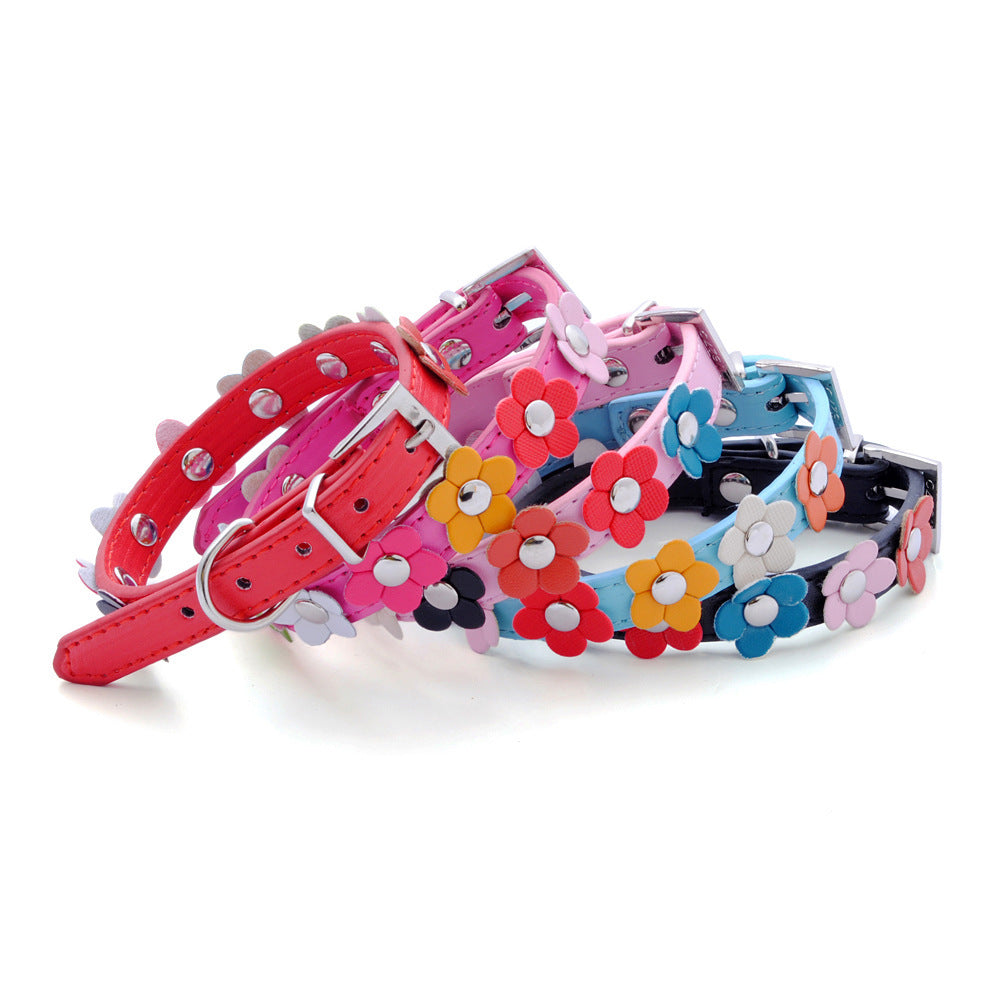 Colorful PU Flower Dog Collar, Cute Floral Pet Neck Strap