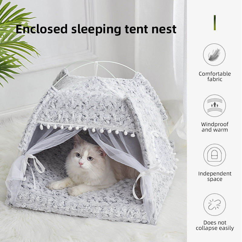 Semi-Enclosed Pet House Bed for Cats and Small Dogs, All-Season Nest