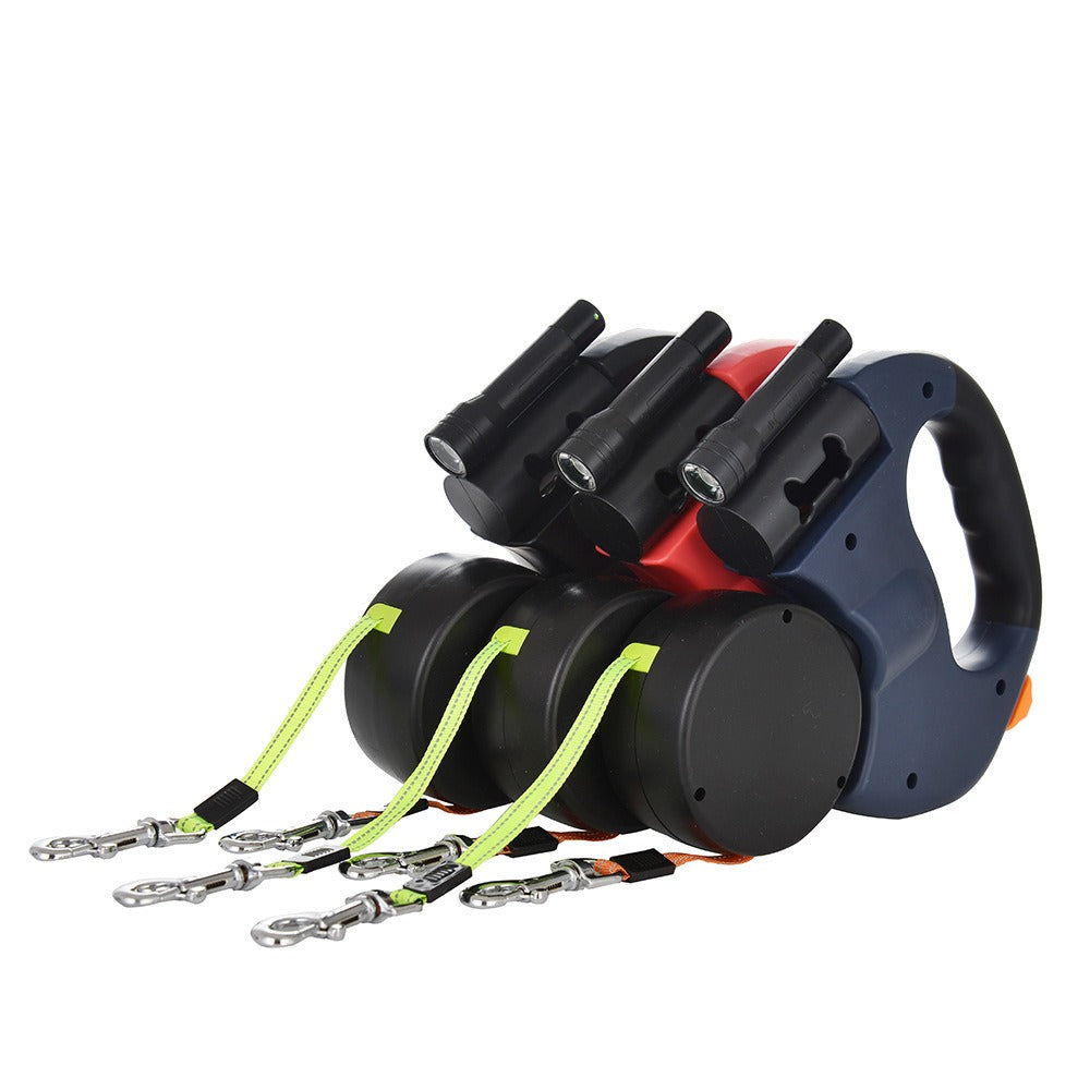 Retractable Double Dog Leash with LED Flashlight, Two-Dog Walking Lead