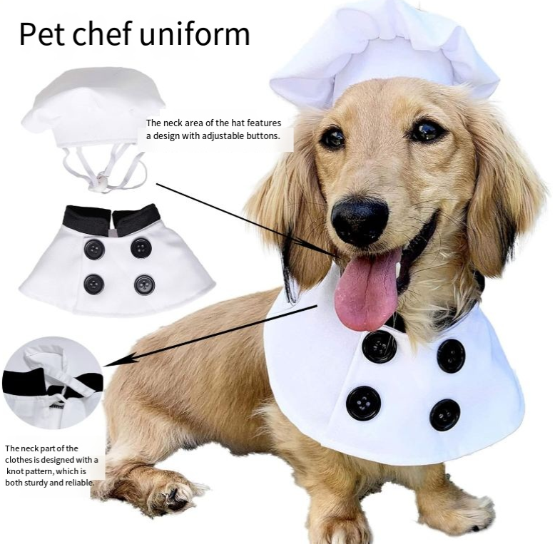Dog Chef Costume with Hat, Funny Pet Cosplay Outfit