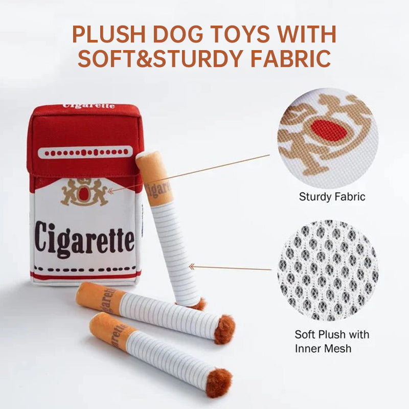 Cigar-Shaped Plush Dog Toy for Chewing, Teething and Interactive Play