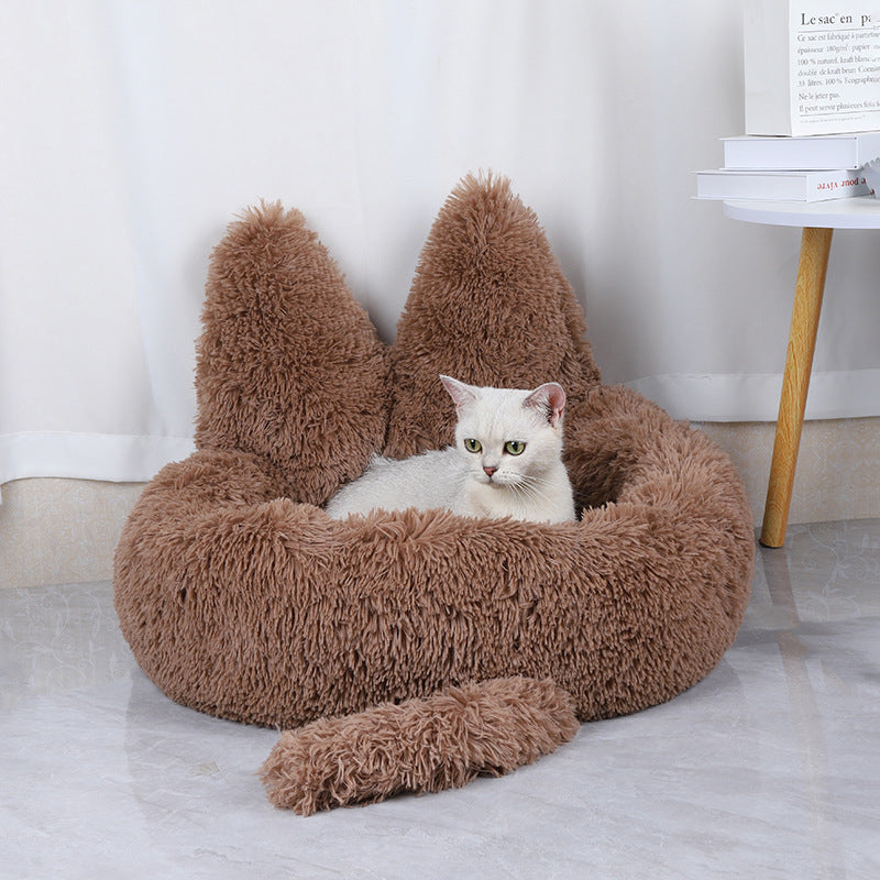 Round Plush Pet House Bed for Cats and Dogs, Warm All-Season Sleeping Nest
