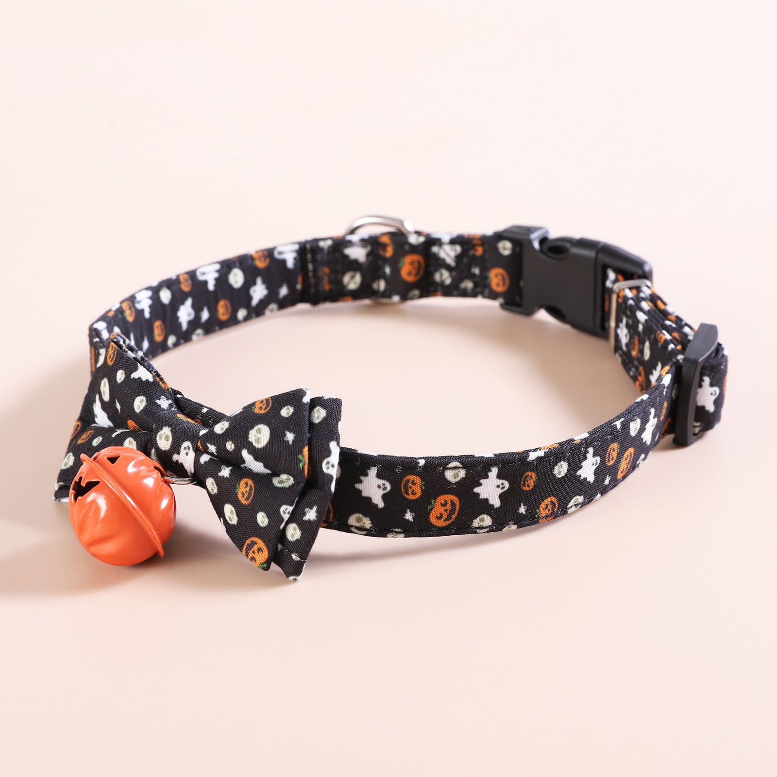 Halloween Pumpkin Bell Pet Collar, Festive Dog and Cat Collar with Smiley Charm