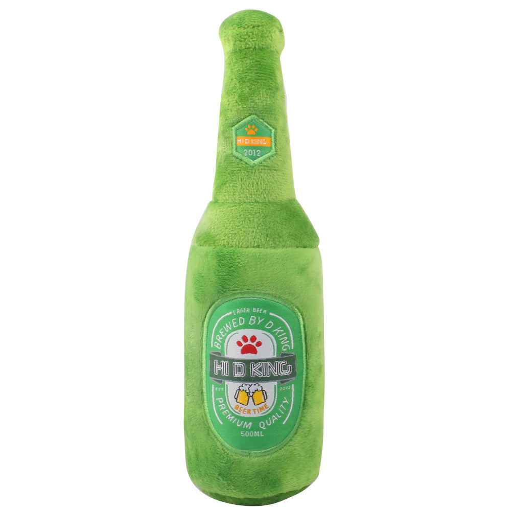 Plush Beer Bottle Squeaky Dog Toy for Interactive Play