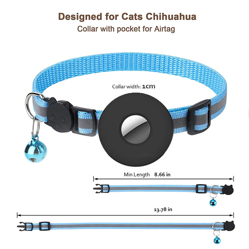 Reflective AirTag Cat Collar with Bell, Adjustable Pet Tracker Collar