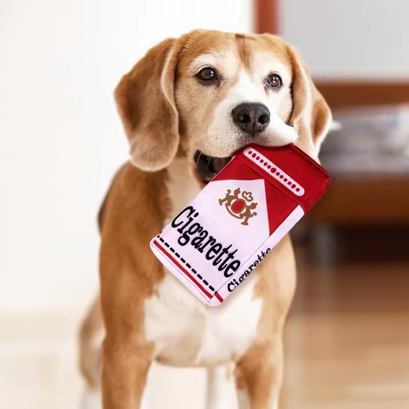 Cigar-Shaped Plush Dog Toy for Chewing, Teething and Interactive Play
