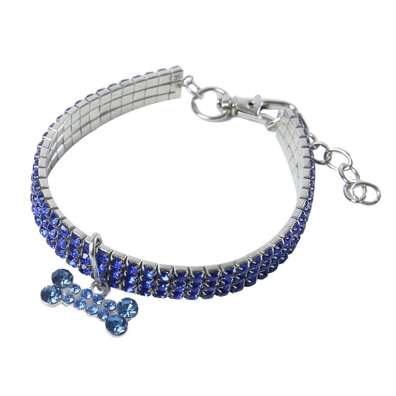 Bling Pet Collar with Bone Pendant, Crystal Jewelry Collar for Cats and Small Dogs