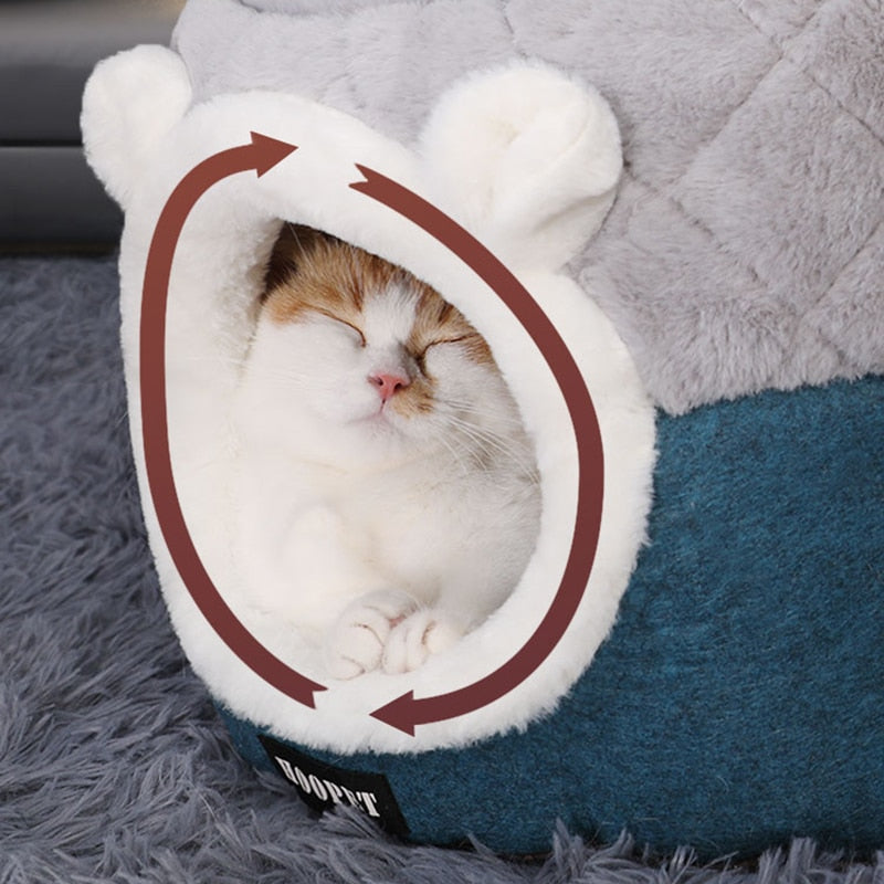 Soft Plush Pet Bed with Cushion for Cats and Small Dogs, Warm Winter Nest