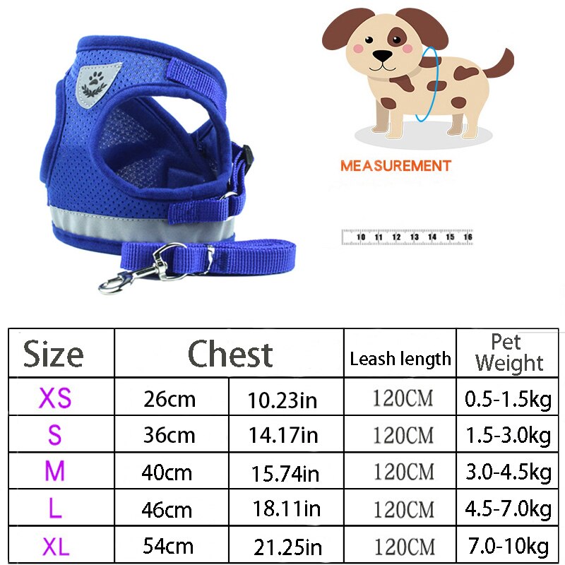 Reflective Dog Harness and Leash Set for Small and Medium Pets