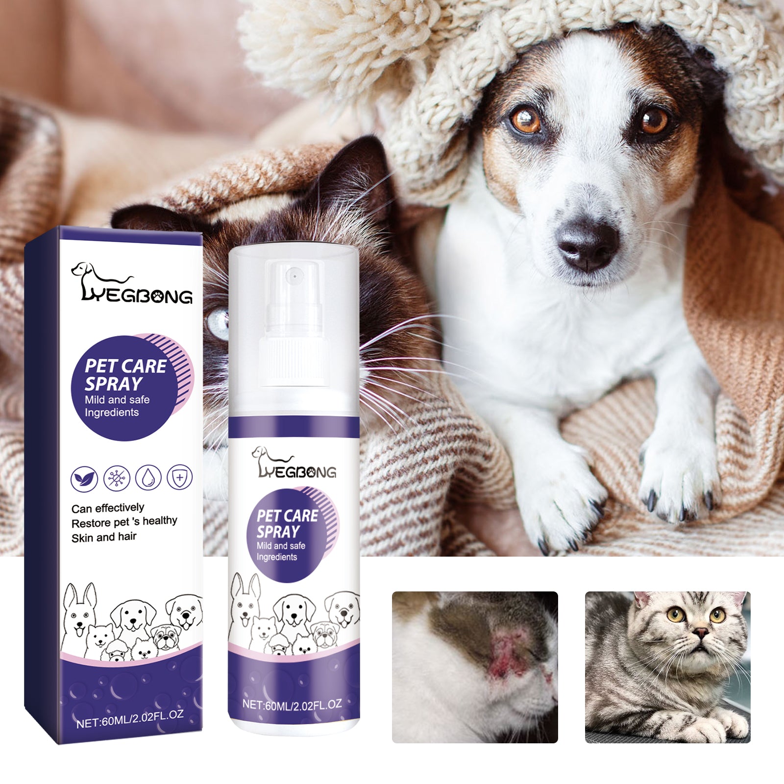 Pet Skin Care Spray for Dogs and Cats, Soothing Care for Itchy or Irritated Skin