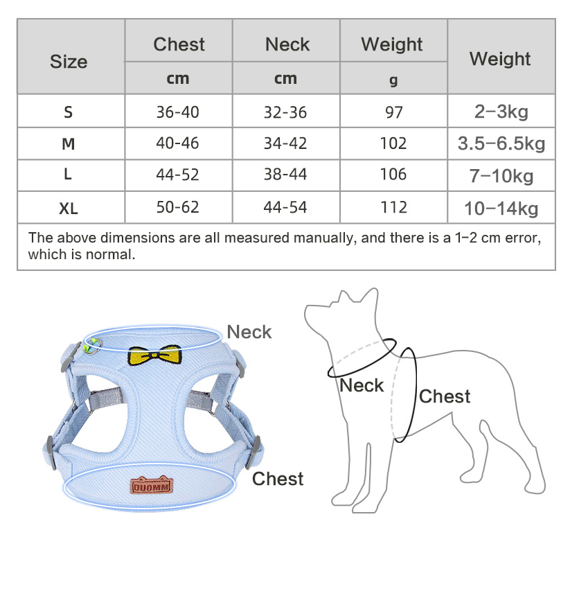 Embroidered Corduroy Dog Harness Vest with Leash, Puppy Chest Strap Set
