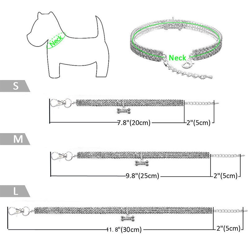 Bling Pet Collar with Bone Pendant, Crystal Jewelry Collar for Cats and Small Dogs