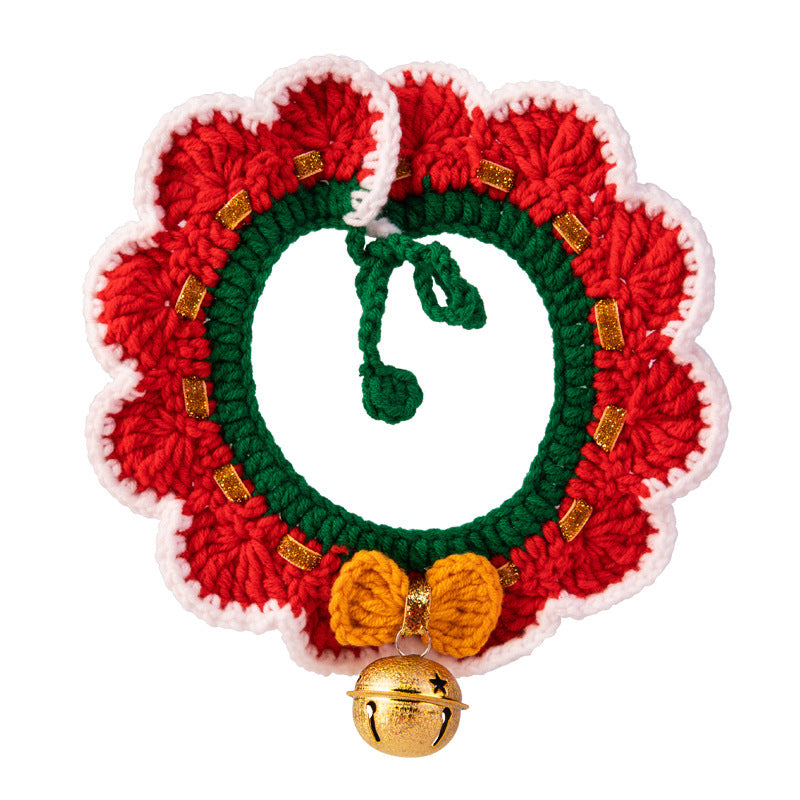 Handmade Knitted Christmas Pet Collar Scarf for Cats and Dogs