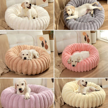 Round Plush Pet Bed with Long Fur, Warm Sleeping Mat for Cats and Dogs